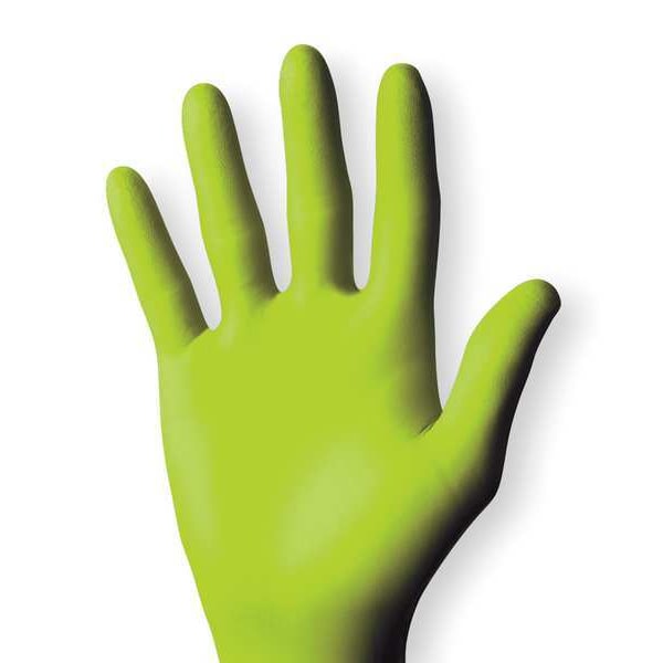 Disposable Gloves, Nitrile, Powder Free, Fluorescent Green, L, 100 PK
