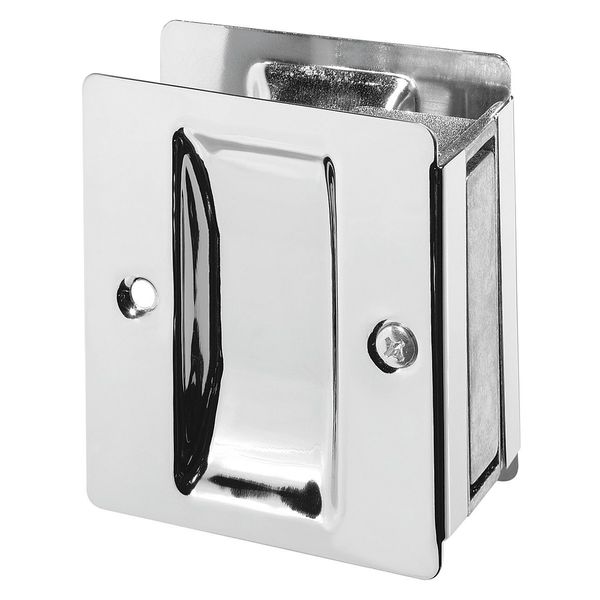 Pocket Door Pull Handle, Polished Brass, Clips/Fasteners