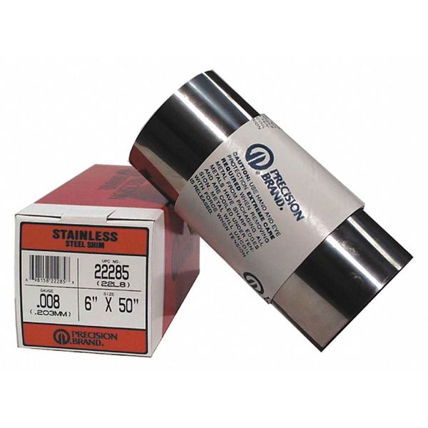 Shim Stock, Roll, Cold 302 SS, 0.0010 In, Width: 12