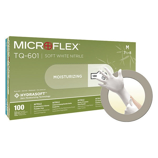 Exam Gloves, Nitrile, Powder Free, White, S, 100 PK