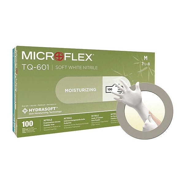 Exam Gloves, Nitrile, Powder Free, White, S, 100 PK