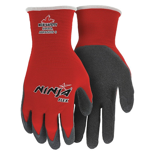 Latex Coated Gloves, Palm Coverage, Red/Gray, XL, PR