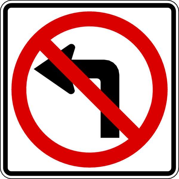No Left Turn Traffic Sign, 24 in H, 24 in W, Aluminum, Square, No Text, R3-2-24HA