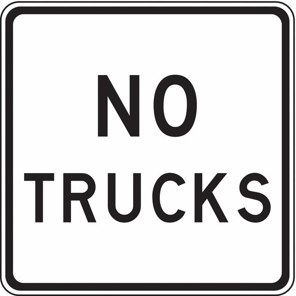 No Trucks Traffic Sign, 24 in H, 24 in W, Aluminum, Square, English, R5-2A-24HA