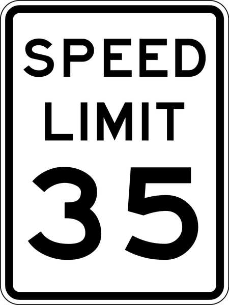 Speed Limit 35 Traffic Sign, 24 in H, 18 in W, Aluminum, Vertical Rectangle, R2-1-35-18DA