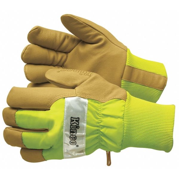 Leather Gloves, Insulated, Lime Green, L, PR