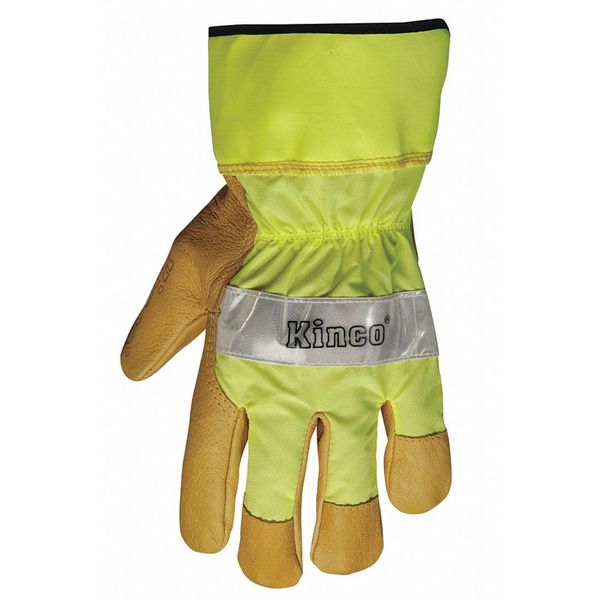 Leather Gloves, M, Hi Vis Green, PR