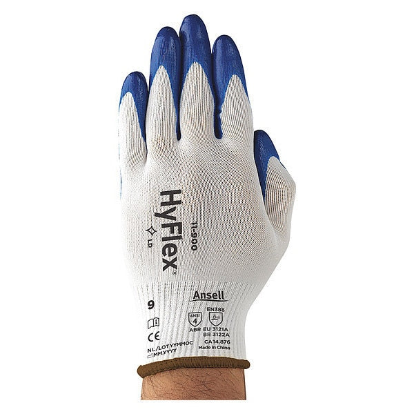 Nitrile Coated Gloves, Palm Coverage, Blue/White, M, PR