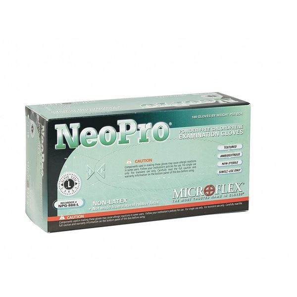Disposable Exam Gloves, Neoprene, Powder Free, Green, M, 100 PK