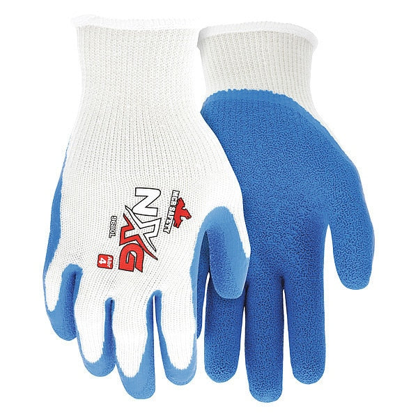 Latex Coated Gloves, Palm Coverage, Blue/White, XL, PR