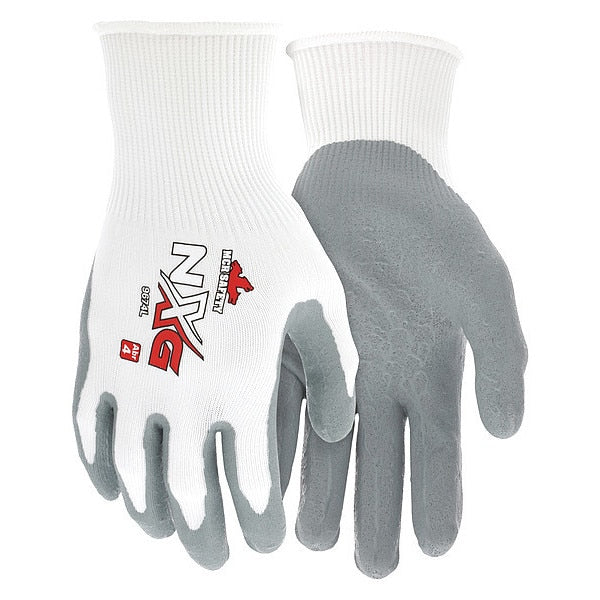 Nitrile Coated Gloves, Palm Coverage, White/Gray, L, PR