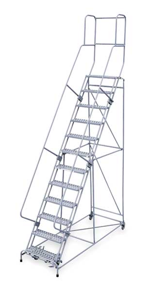 140 in H Steel Rolling Ladder, 11 Steps