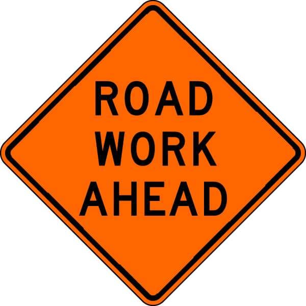 Road Work Ahead Traffic Sign, 30 in Height, 30 in Width, Aluminum, Diamond, English