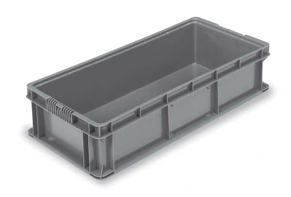 Straight Wall Container, Gray, Plastic, 32 in L, 15 in W, 7 1/2 in H, 1.5 cu ft Volume Capacity