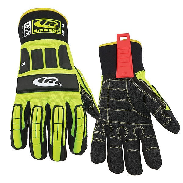 Hi-Vis Cut Resistant Impact Gloves, A3 Cut Level, Uncoated, 3XL, 1 PR