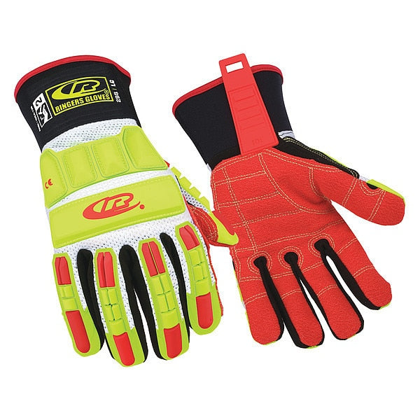Hi-Vis Cut Resistant Impact Gloves, 3 Cut Level, Uncoated, 2XL, 1 PR