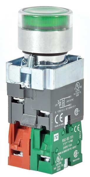 Illuminated Push Button, 22 mm, 1NO/1NC, Green