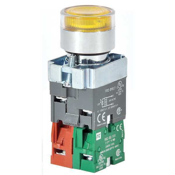Illuminated Push Button, 22 mm, 1NO/1NC, Yellow