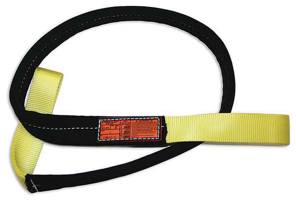 Synthetic Web Sling, Flat Eye and Eye, 3 ft L, 1 in W, Nylon, Yellow/Black