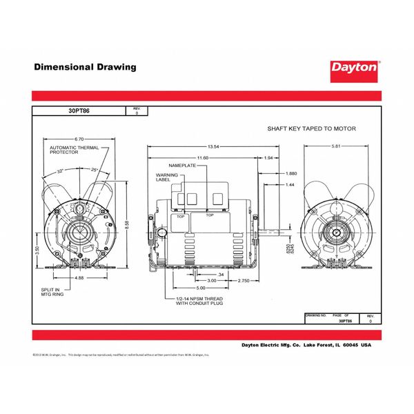 Capacitor-Start/Run General Purpose Motor, 2 HP, 115/230V AC Voltage, 56H Frame, 1,725 Nameplate RPM