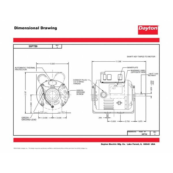 Capacitor-Start/Run General Purpose Motor, 1/3 HP, 115/230V AC Voltage, 56 Frame