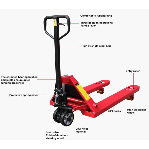 Pallet Jack, 5500 lb., Quiet, Steel, Red