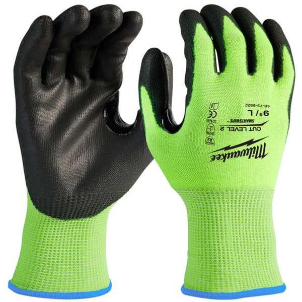 12 Pair High Visibility Cut Level 2 Polyurethane Dipped Gloves - S