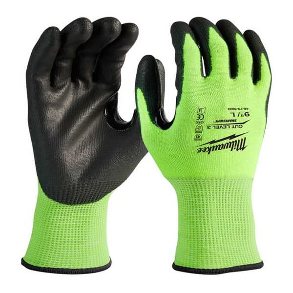12PK High Visibility Cut Level 3 Polyurethane Dipped Gloves - L