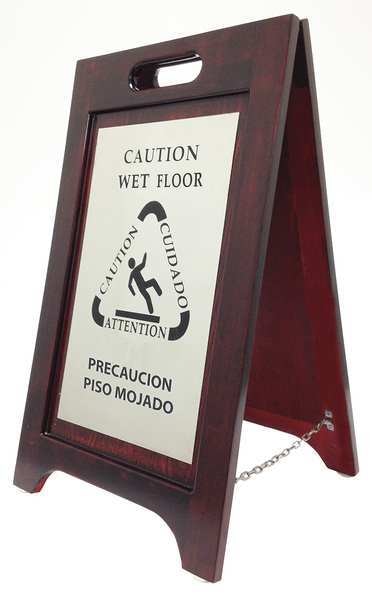 Wet Floor Sign, 24 in H, 14 in W, Wood, English, Spanish, WWF-NI