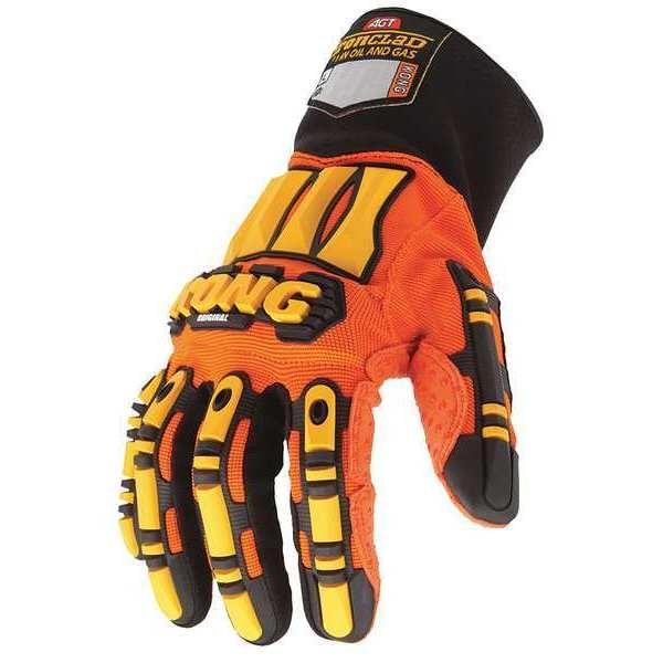 Mechanics Gloves, L, Orange/Black, Ribbed Nylon