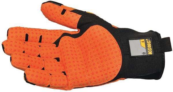Mechanics Gloves, L, Orange/Black, Ribbed Nylon