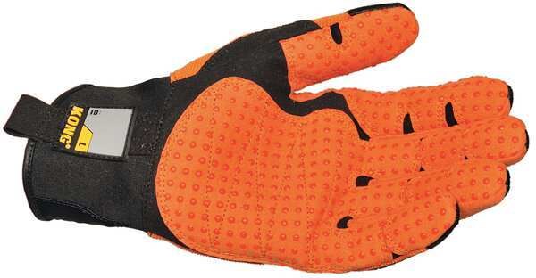 Mechanics Gloves, L, Orange/Black, Ribbed Nylon