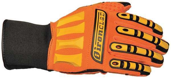 Mechanics Gloves, L, Orange/Black, Ribbed Nylon