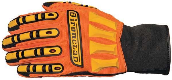 Mechanics Gloves, L, Orange/Black, Ribbed Nylon