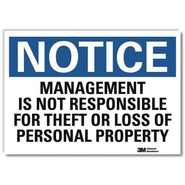 Notice Sign, 10 in H, 14 in W, Reflective Sheeting, Horizontal Rectangle, English, U5-1319-RD_14X10