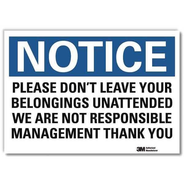 Notice Sign, 7 in H, 10 in W, Reflective Sheeting, Vertical Rectangle, English, U5-1450-RD_10X7