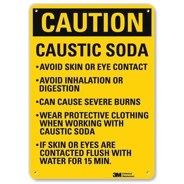 Safety Sign, Caustic Soda Avoid, 10in.H