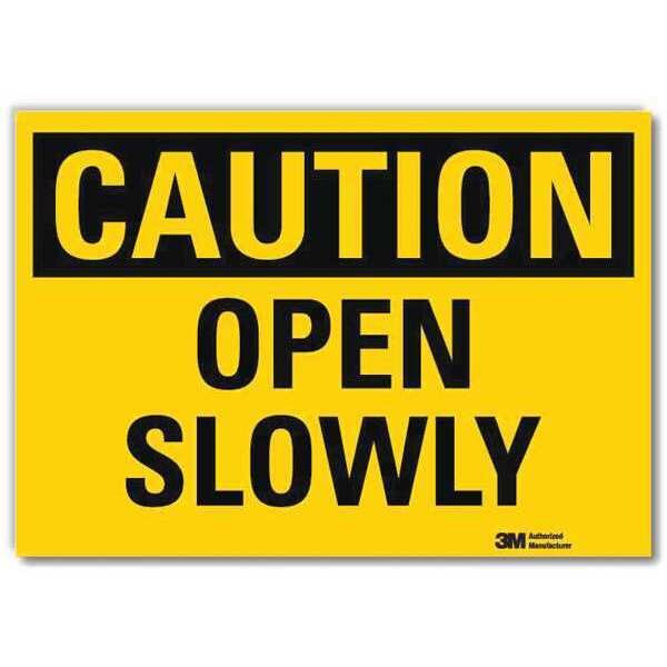 Safety Sign, Open Slowly, Blck/Yllw, 10inH, U4-1569-RD_14X10