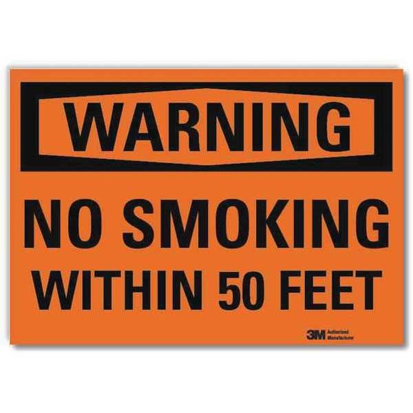 Warning No Smoking Sign, 5 in Height, 7 in Width, Reflective Sheeting, Horizontal Rectangle