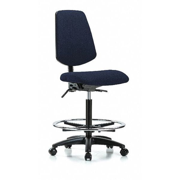 Fab Hi Bench Chair, Med, Bk, CF, Cast, Navy, Caster Type: Rolling
