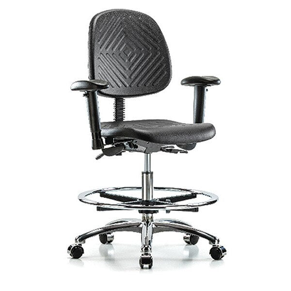 Bench Chair, Poly, Med, Bk, CF Cast, Caster Type: Rolling