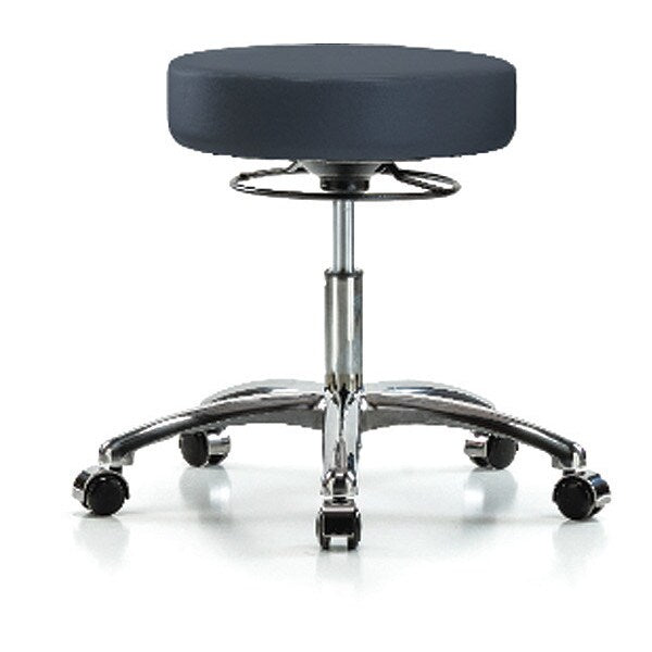 Desk Stool, Vinyl, Chrome, Casters, Nav