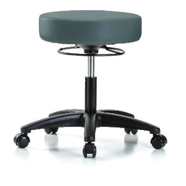 Desk Stool, Vinyl, Casters, Blu