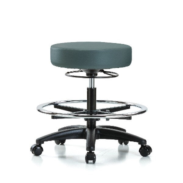 Bench Stool, Med, Vinyl, CF, Casters, Blu