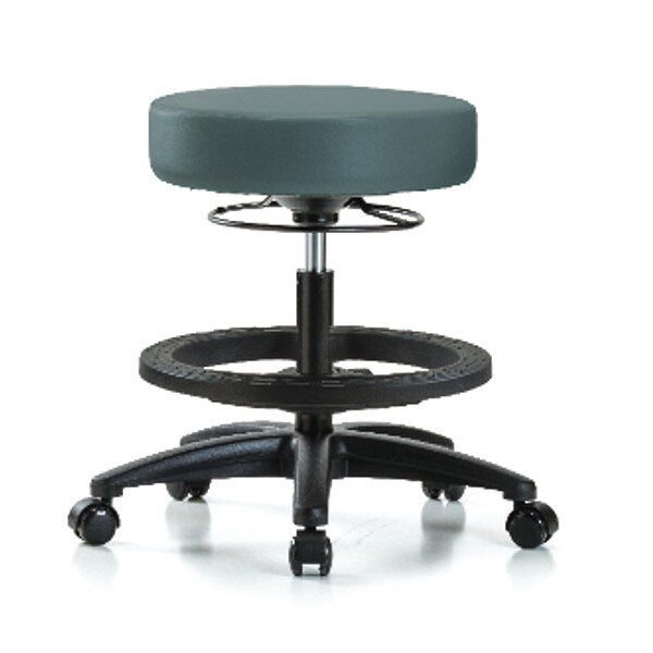 Bench Stool, Med, Vinyl, BF, Casters, Blu
