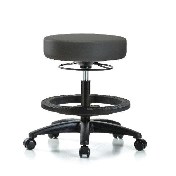 Bench Stool, Med, Vinyl, BF, Casters, Gry