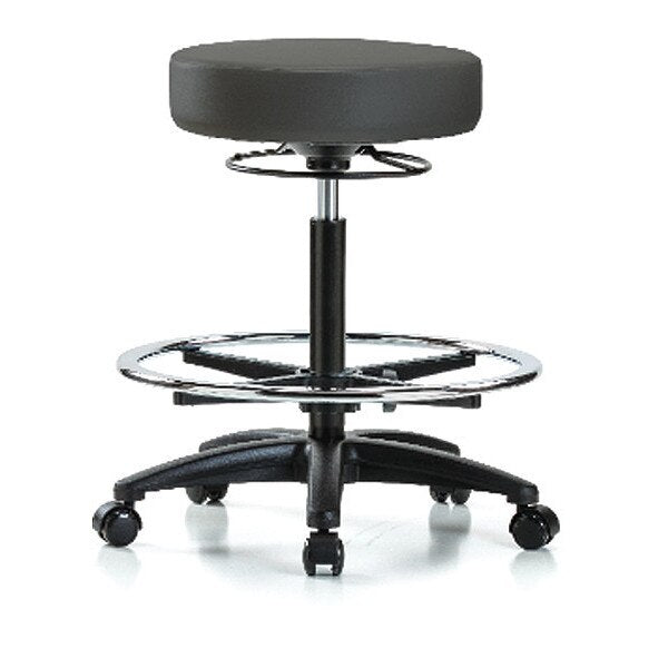 Bench Stool, Hi, Vinyl, CF, Casters, Gry