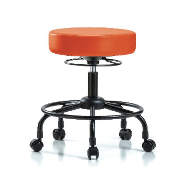 Bench Stool, Med, Vinyl, RT, Casters, Orange