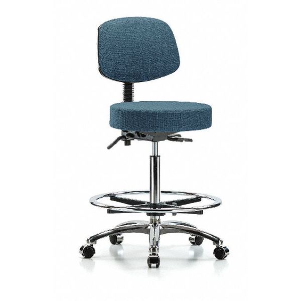 Bench Stool, Hi, Fabric, Bk, CF, Casters, Blu, Caster Type: Rolling