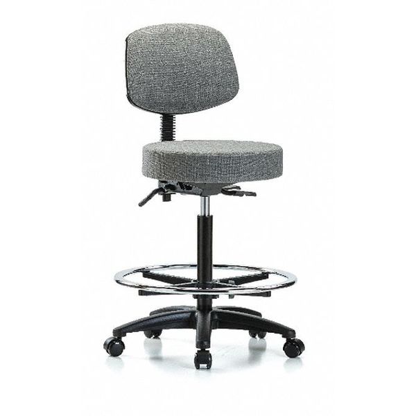 Bench Stool, Hi, Fabric, Bk, CF, Casters, Gry, Color: Gray
